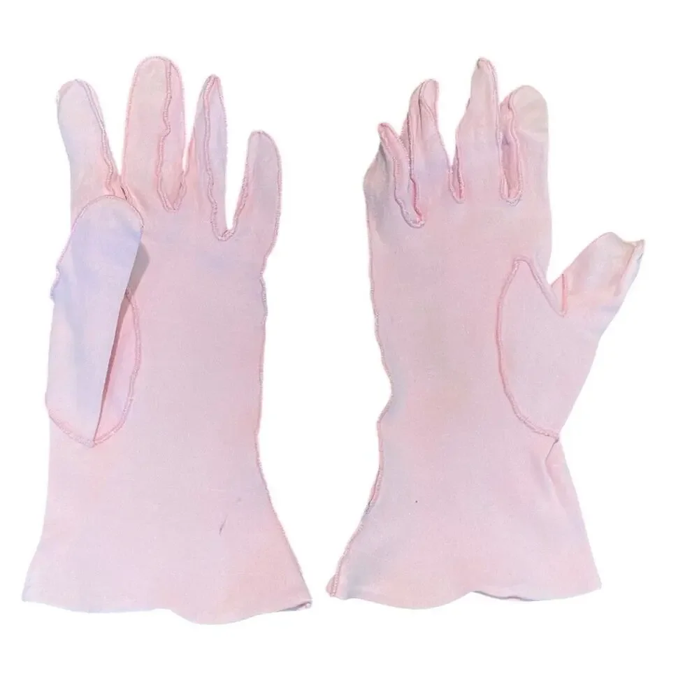 Vintage Pink Eyelet Gloves, Formal Gloves, Scalloped